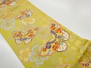 蝶に桜・格子模様織出し袋帯